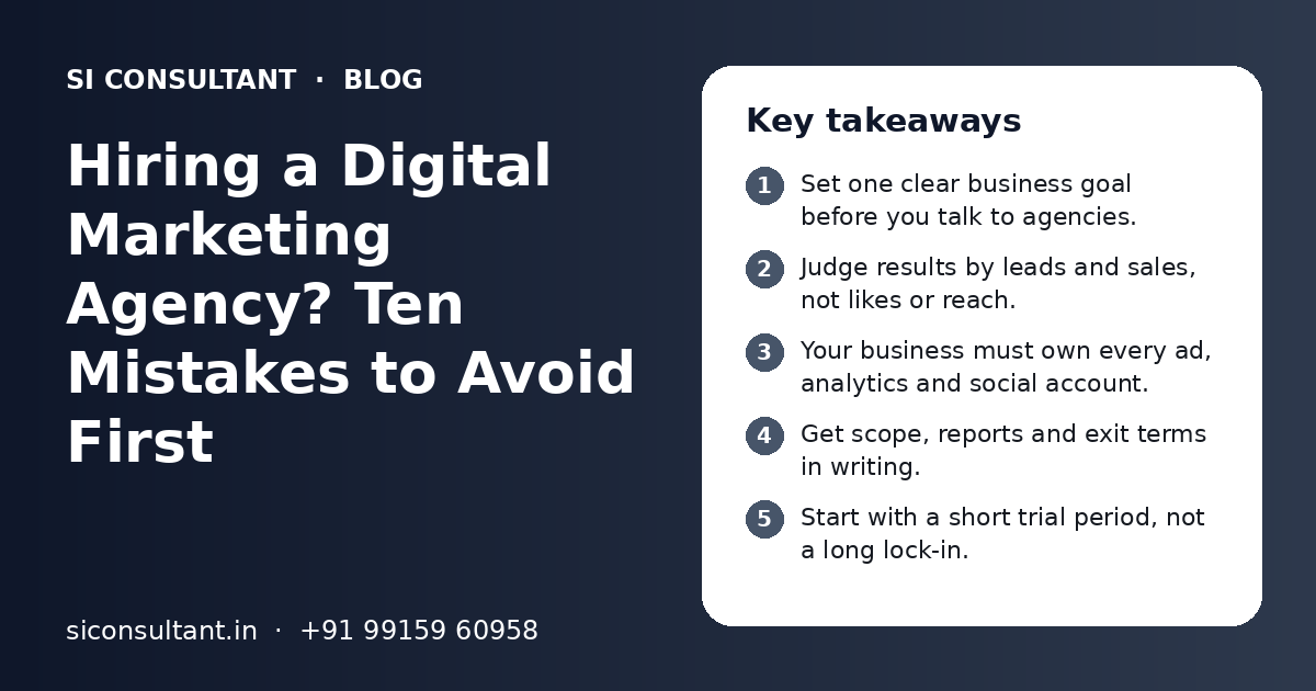 Hiring a Digital Marketing Agency? Ten Mistakes to Avoid First: key takeaways infographic